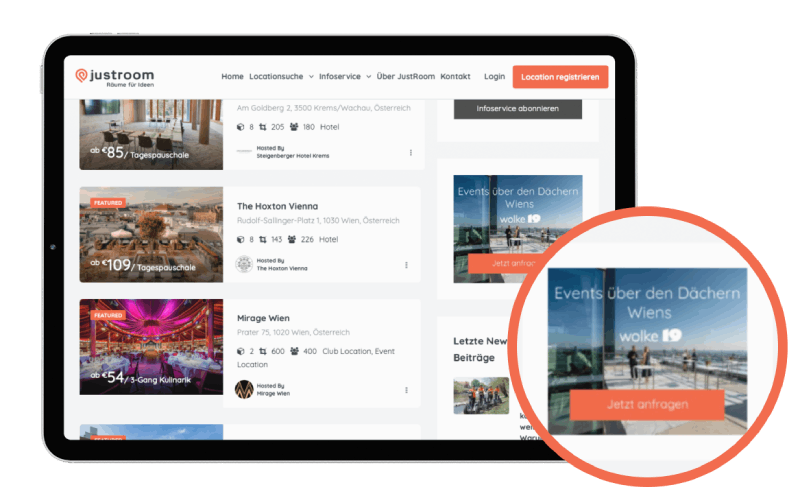 Eventlocation, Seminarhotel und Tagungshotel in Wien, Salzburg, Graz und ganz Österreich – Räume für Meetings, Firmenfeiern, Hochzeiten und Events | JustRoom.at