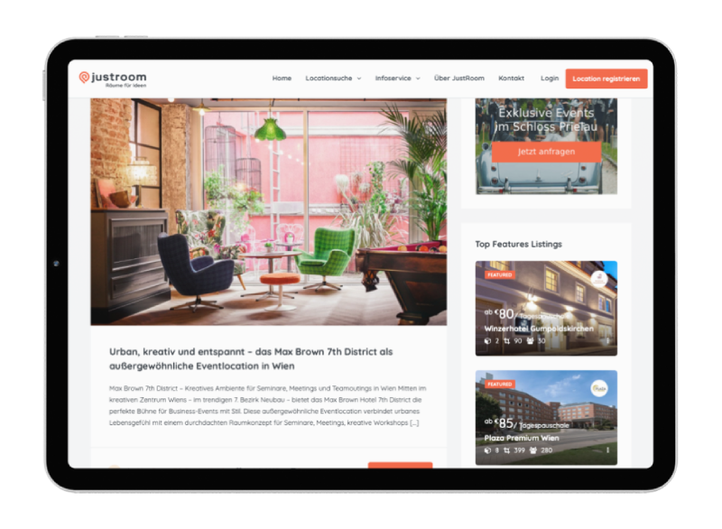 Eventlocation, Seminarhotel und Tagungshotel in Wien, Salzburg, Graz und ganz Österreich – Räume für Meetings, Firmenfeiern, Hochzeiten und Events | JustRoom.at